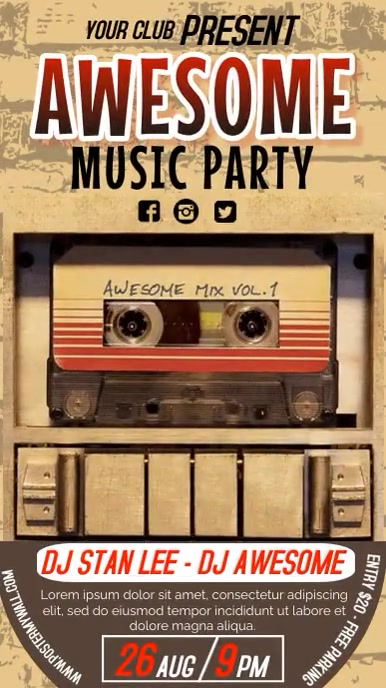 Awesome Music Party, Music Night Instagram Story template