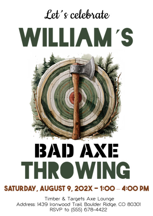 Axe Throwing Party Invitation A6 template