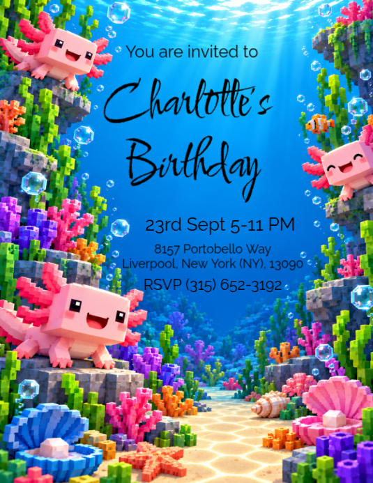 Axolotl Birthday Party Invitation Template | PosterMyWall
