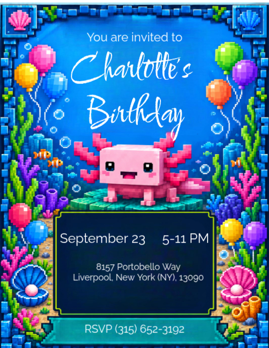 Plantilla de Axolotl Birthday Party Invitation | PosterMyWall