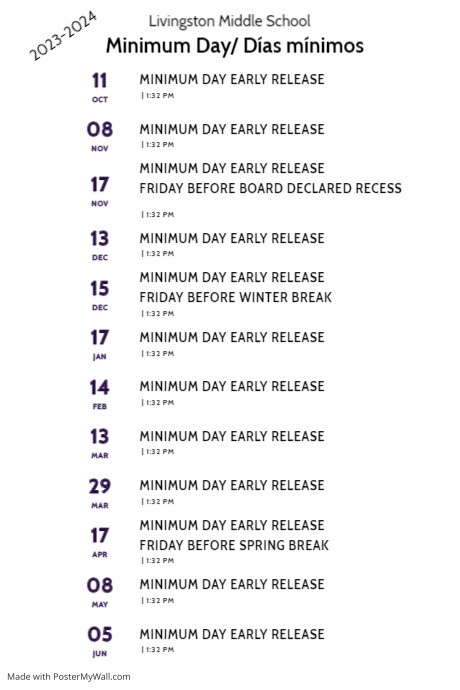 Minimum Day Week Copy of Minimum Day Schedule 2022-2023 | PosterMyWall