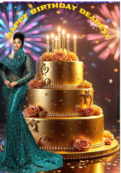 Joyful happy birthday Song with cake and picture A5 template