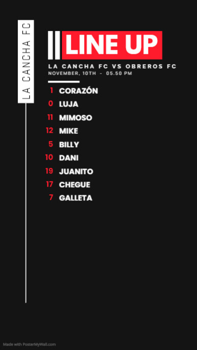 Copy of Starting Line Up Black & Red Template | PosterMyWall