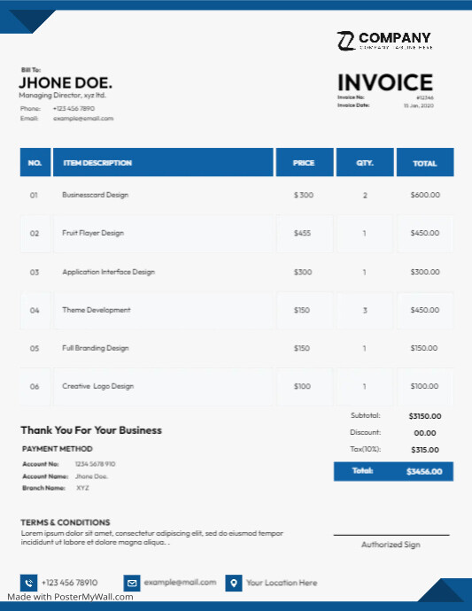 Minimalist Design Invoice Template