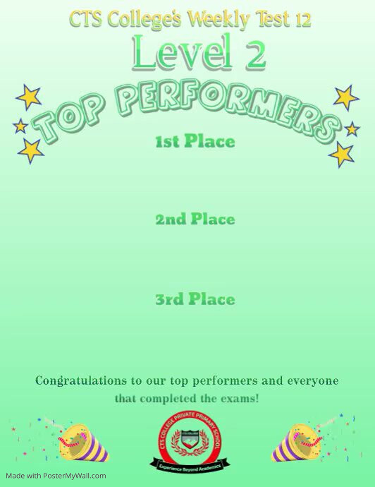 Copy of Weekly Test Top Performers: Level 2 | PosterMyWall