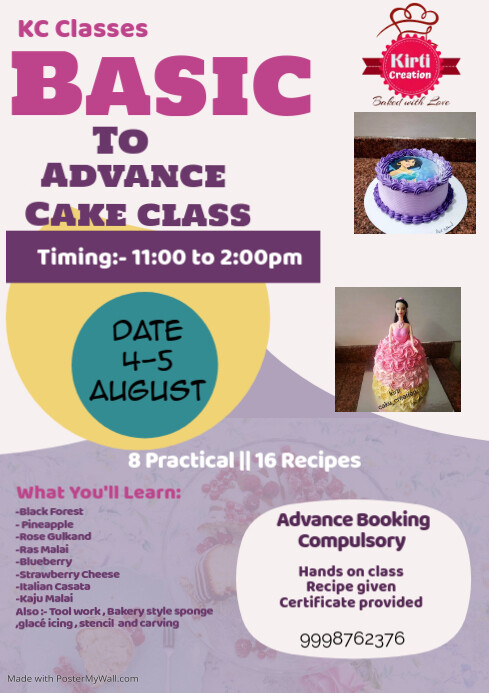 Cake Course Poster Cake Decoration Class Flyer | PosterMyWall