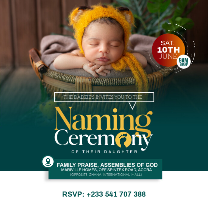 Baby Announcement, Naming Ceremony Flyer Instagram Post template