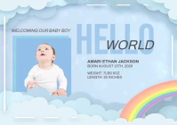 Blue Baby Boy Birth Announcement A5 Template
