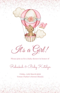 Baby Bear It's a Girl Shower Invitation Media Página Ancho template