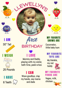 Baby birthday milestones poster template A1