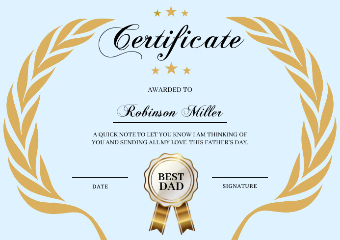 Baby Blue and Gold Best Dad Certificate Templ Template | PosterMyWall baby-blue-and-gold-best-dad-certificate-templ-template-postermywall