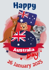 Baby Blue Illustrative Happy Australia Day Poster A3 template