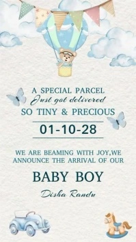 baby boy annoucement template Digital Display (9:16)