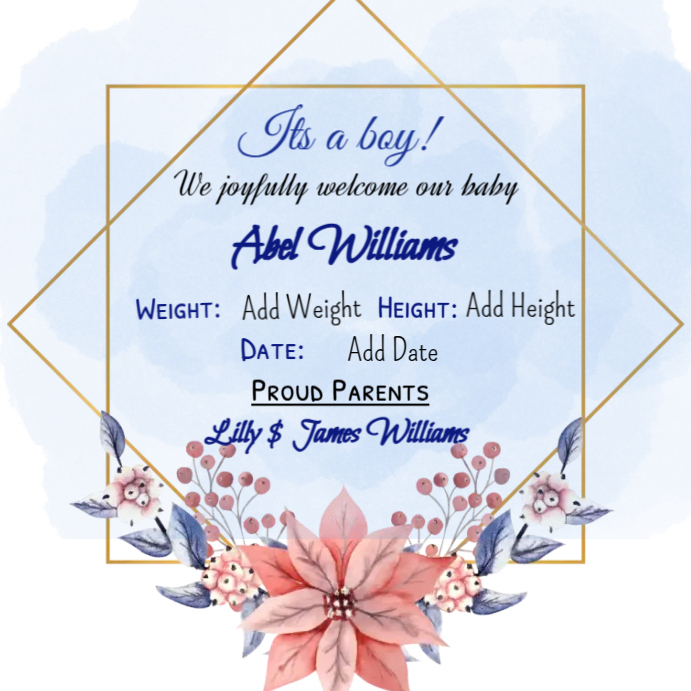 baby boy announcement instagram post Template PosterMyWall