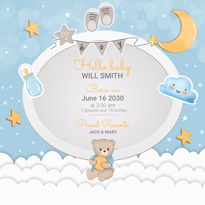 Copy of Baby Boy Announcement Template | PosterMyWall Copy of Baby Boy Announcement Template | PosterMyWall