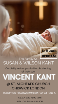 Brown Christening Invitation Digitalt display Template