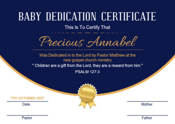 baby dedication certificate A6 template
