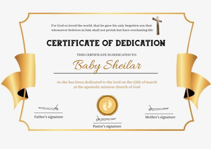 baby dedication certificate A6 template