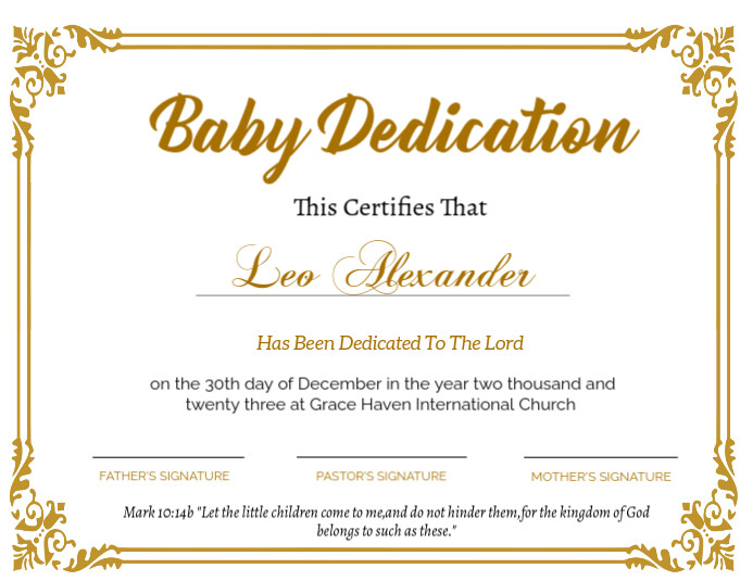 Baby Dedication Certificate Template Baby Dedication Certificate Template