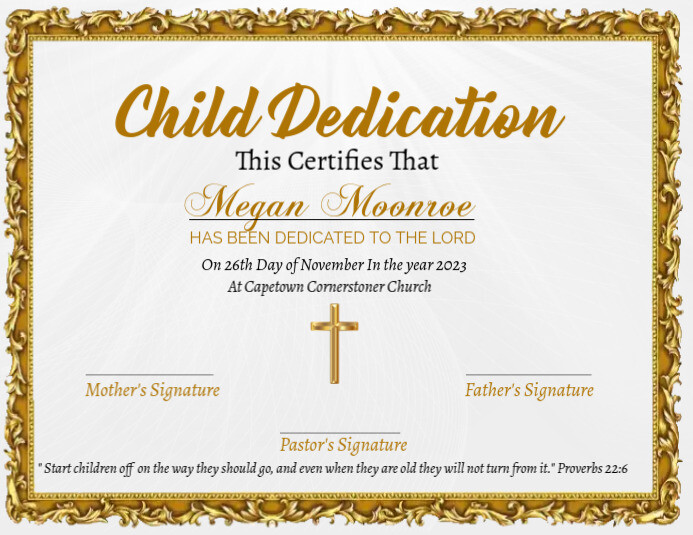 Dedication Note Template Baby dedication certificate poster Template | PosterMyWall