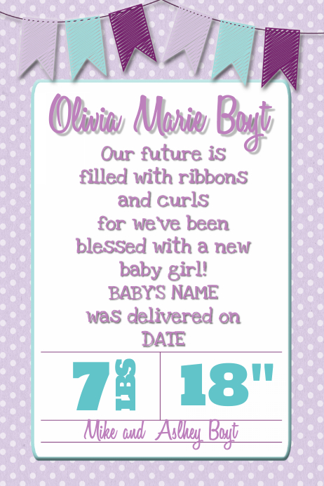 Baby Girl Announcement Invitation Sale Flyer Poster