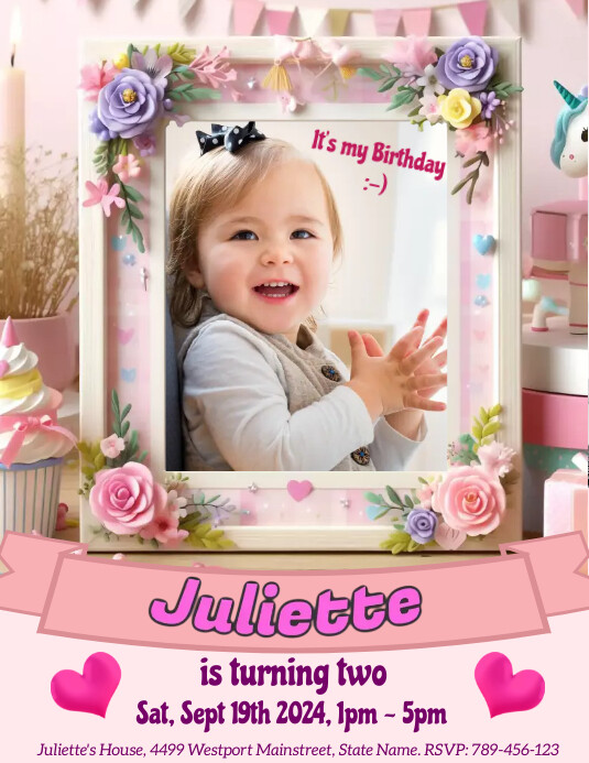 Baby Girl Birthday Invitation Card Template PosterMyWall Baby girl birthday invitation card template postermywall