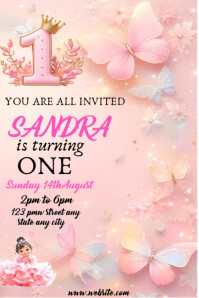 Baby girl birthday party flyer Pinterest-grafik template