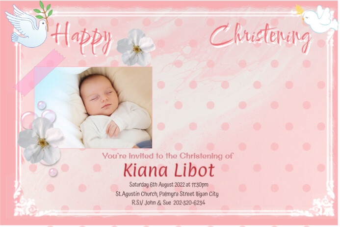 Baby Girl Christening Banner 4 x 6 fod template