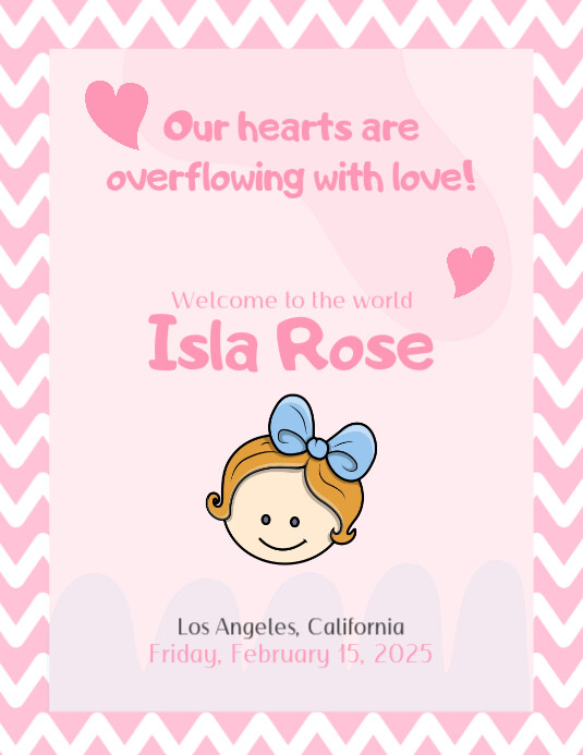 Baby Girl Illustrative Announcement Poster Flyer (US Letter) template