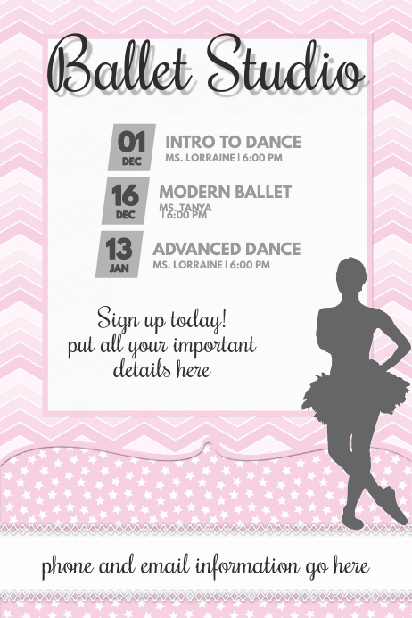 baby girl pink ballet dance girls flyer poster announcement template