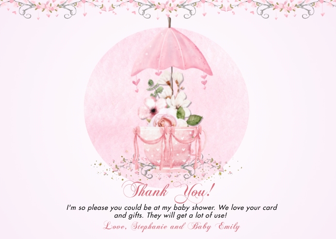 Baby Girl Spring Shower Thank You Card Template Postermywall Baby Girl Spring Shower Thank You Card Template Postermywall