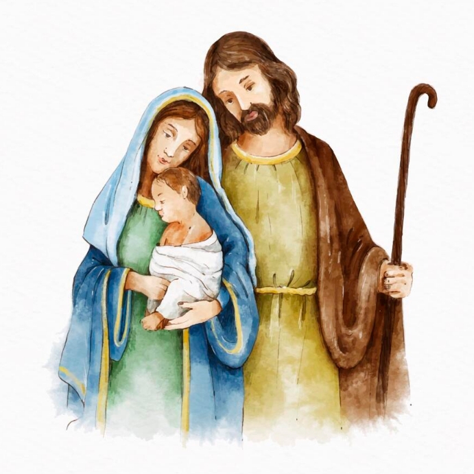 Baby Jesus with Mary and Joseph illustration Publicação no Instagram template