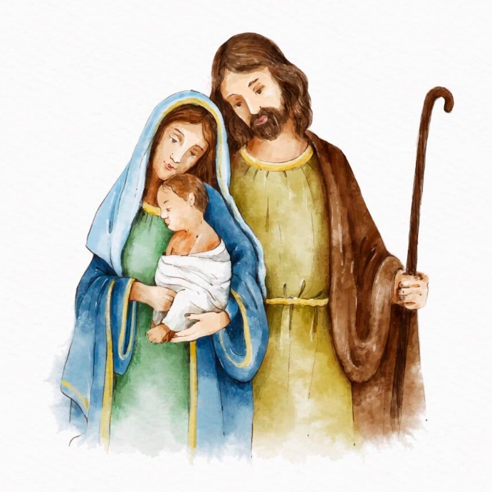 Baby Jesus with Mary and Joseph illustration Instagram na Post template