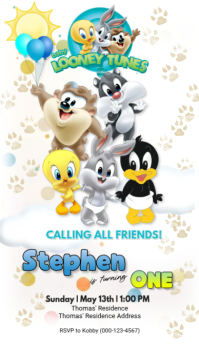 baby looney tunes Birthday Invitation Instagram Story template