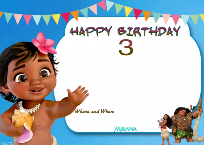 Baby Moana Birthday Invitation Postcard template