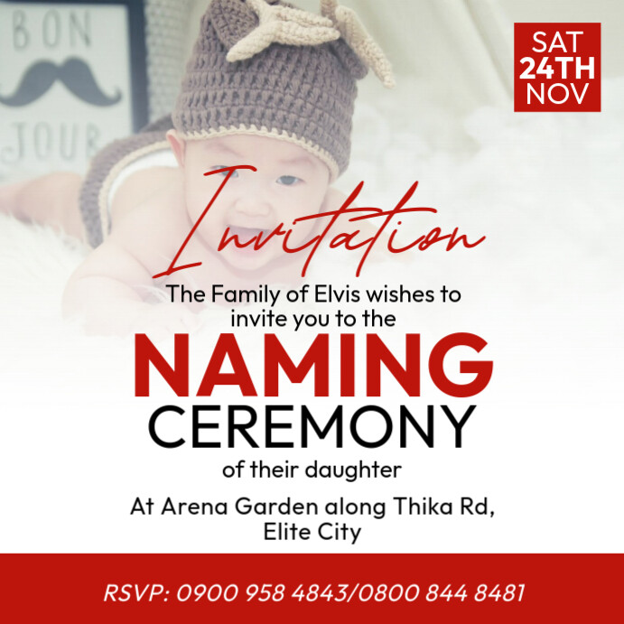 Baby naming ceremong Publicação no Instagram template