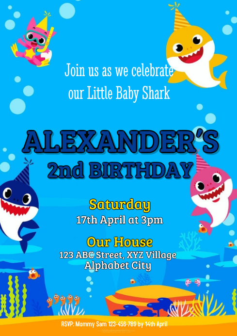 Baby Shark Birthday Invitation Template Postermywall Baby Shark Birthday Invitation Template Postermywall