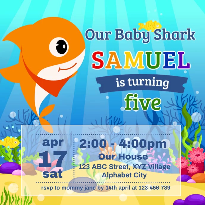 Baby Shark Invitation Template PosterMyWall baby-shark-invitation-template-postermywall