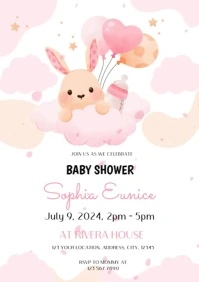 Baby Shower Baby Girl Invitation Template A4