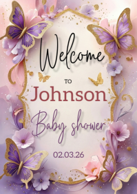 Baby shower butterfly frame background A3 template
