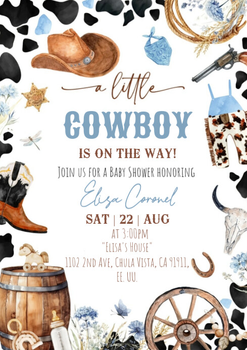 Baby shower cowboy invitation A4 template