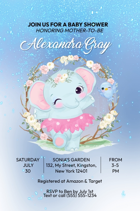 Baby Shower Elephant Theme Invitation Poster Cartaz template