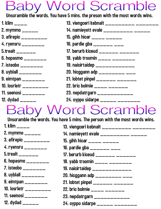 Baby Dusche Spiel Word Scramble Vorlage Postermywall