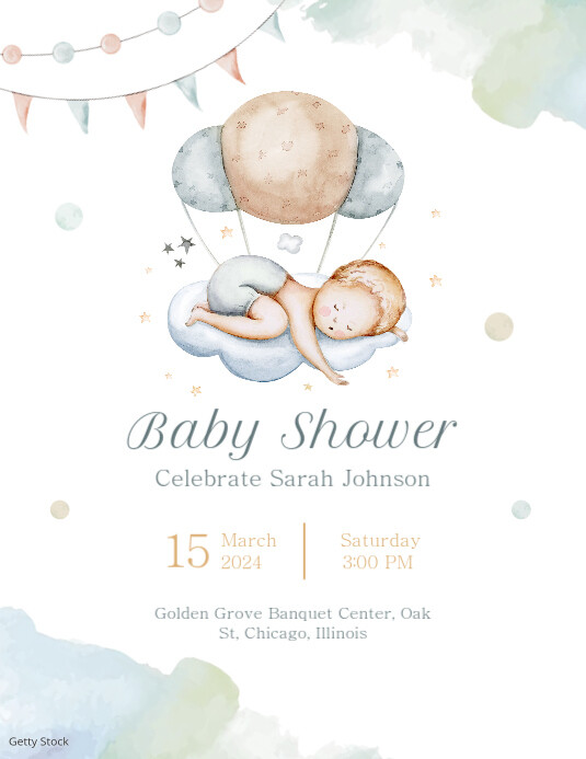 Baby shower Invitation Folheto (US Letter) template