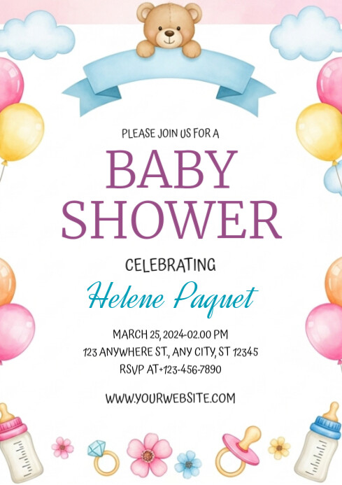 Baby Shower Invitation A4 template