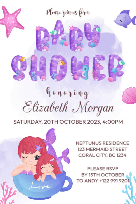 Baby Shower Mermaid Design Template | PosterMyWall