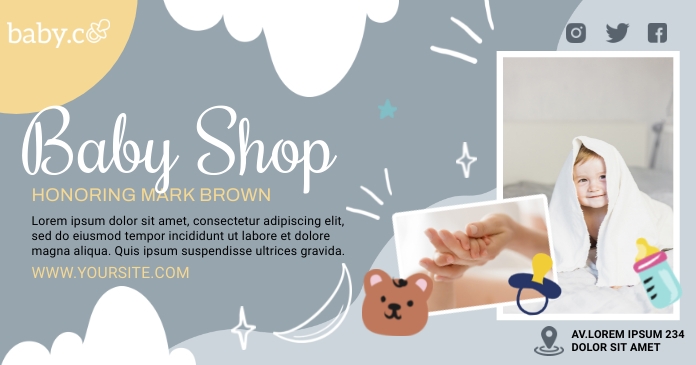 Baby Shower Sky Blue Facebook Gedeelde Prent template