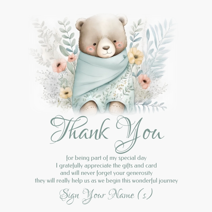 Baby Shower Thank You Card Template PosterMyWall Baby Shower Thank You Card Template PosterMyWall
