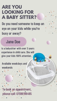 Baby sitter poster Digital Display (9:16) template