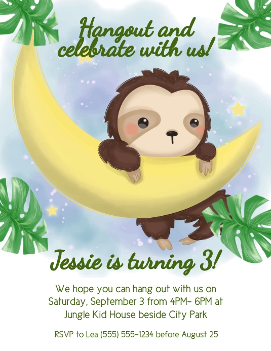 Copy of Baby Sloth Themed Birthday Invitation Flyer | PosterMyWall